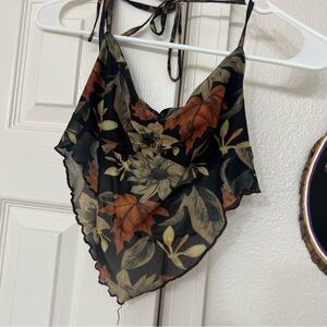 Fall autumn floral leaves halter tie tank crop top festival boho vintage summer